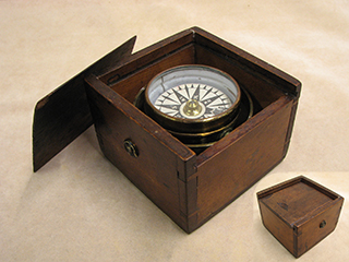 Early 19th century Mariners gimbal compass mounted in mahogany case